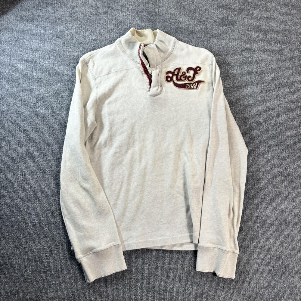Abercrombie & Fitch Sweatshirt Mens Medium White 1/4 Zip Mock Neck Logo